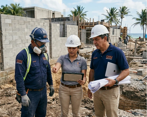 Visita técnica de Chau Termitas en obra en Cancún.