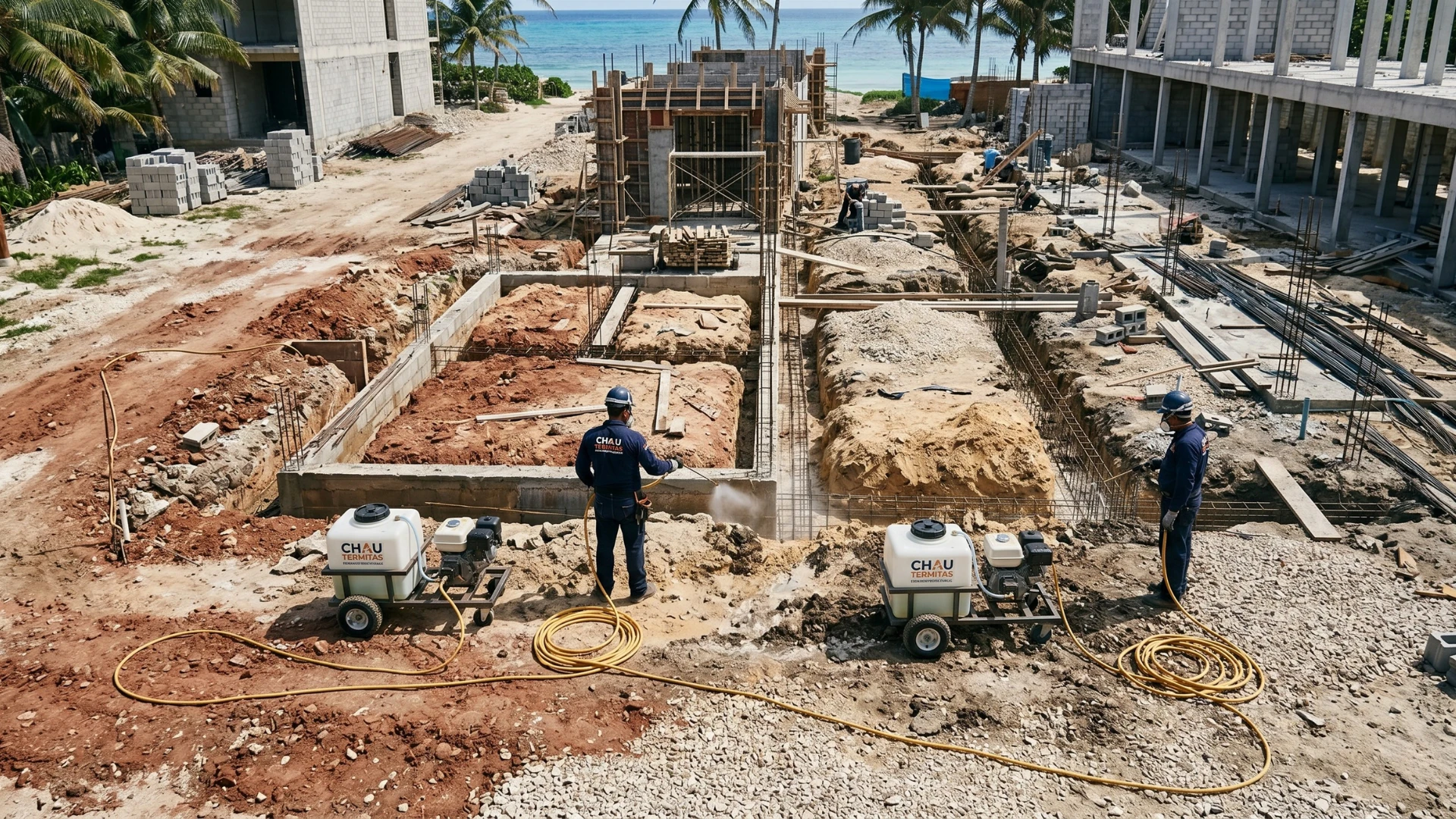 Tratamiento preconstrucción contra termitas en Cancún y Riviera Maya.