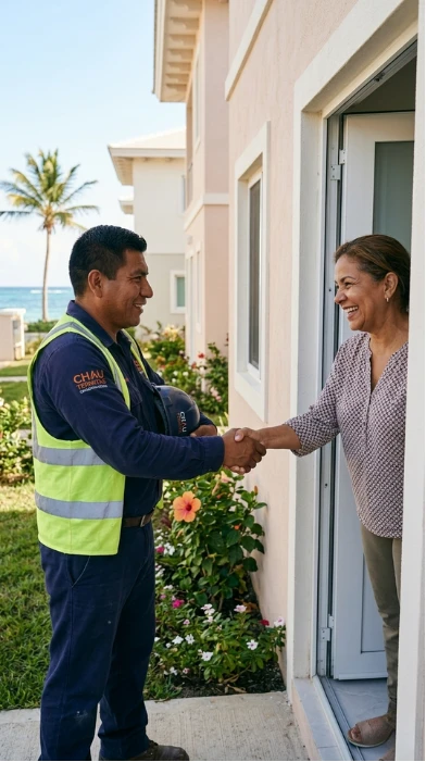 Técnico de Chau Termitas realizando visita técnica en Cancún.